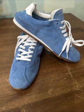 Dolce Vita Light Blue Suede Sneakers with White Trim